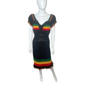 INCREDIBLE vintage handmade black crochet dress rastafarian OOAK BOHO Festival